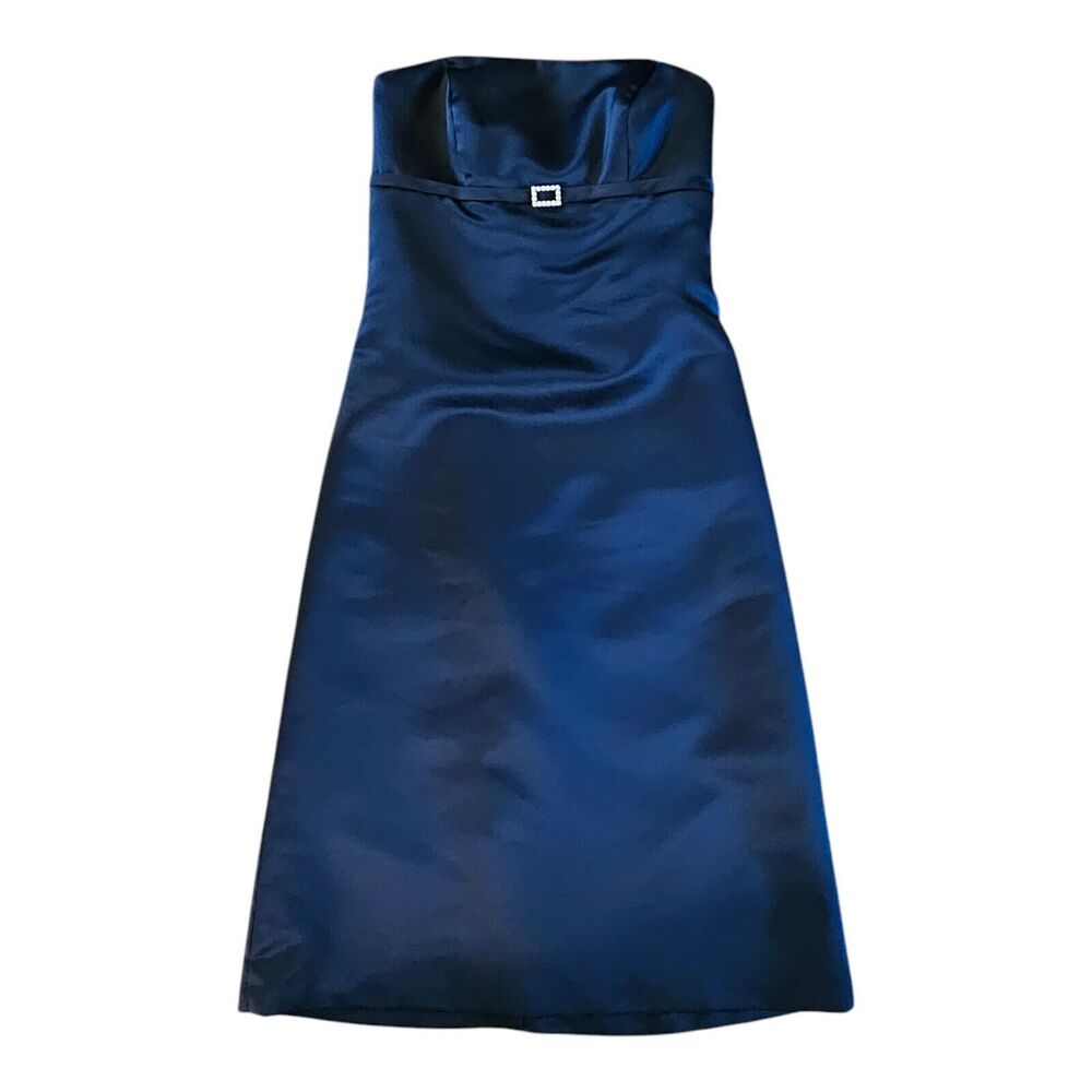 Alfred Sung Strapless Short Cocktail Party Dress Size 4 Midnight Blue Satin